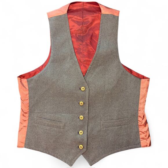 Reversible Mens Navy Blue/Grey/Burnt Orange Vest Gold Buttons Size Medium Preppy - Picture 10 of 15